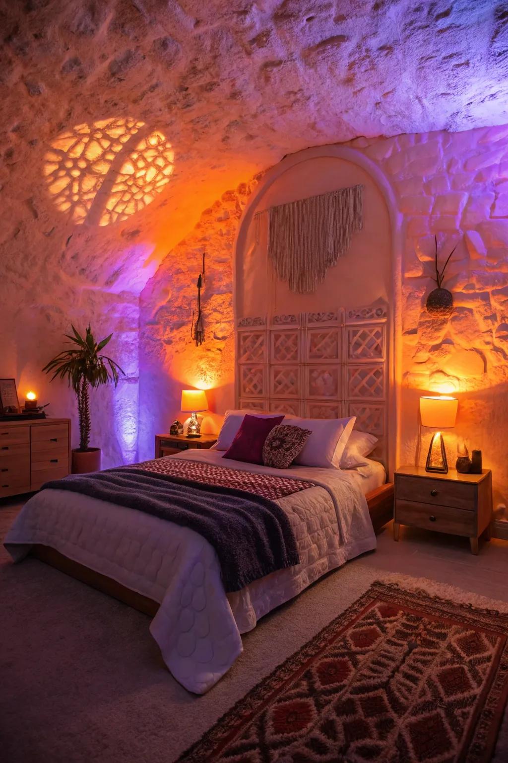 Colored lights can enchant your space using a spooky glow.