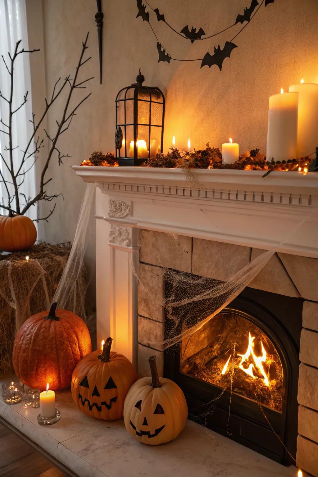 A dancing fireplace introduces warmth and mystery.