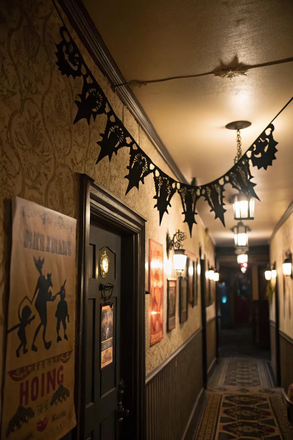 Ghoulish garlands set a spooky scene.