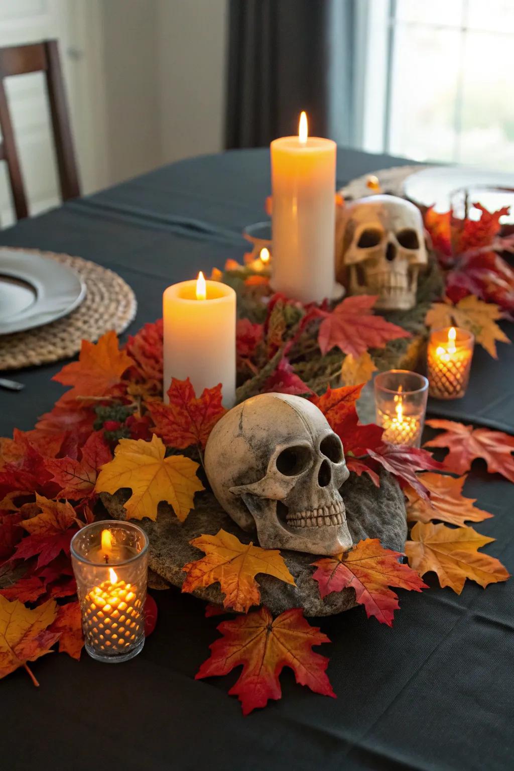 Mysterious table pieces establish the spirit for a chilling gathering.