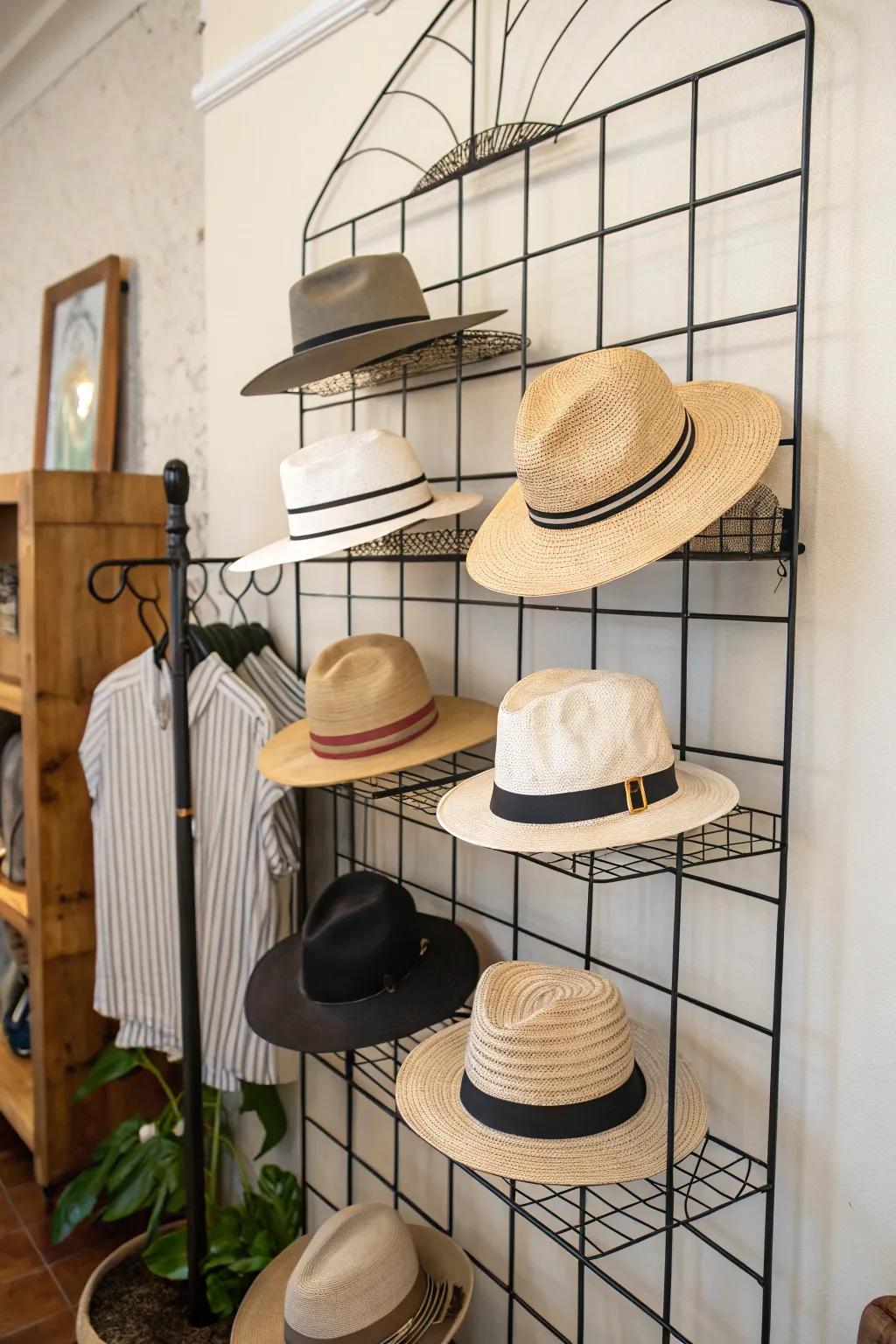 Frameworks furnish a contemporary and breezy exhibit for hats.