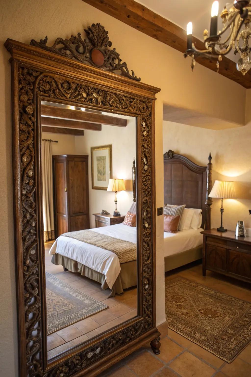 Classic mirrors reflect light and enigma.