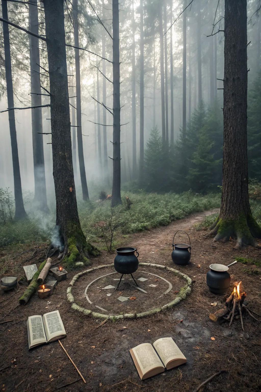 Step into the realm of magic with a witches' gathering spot.