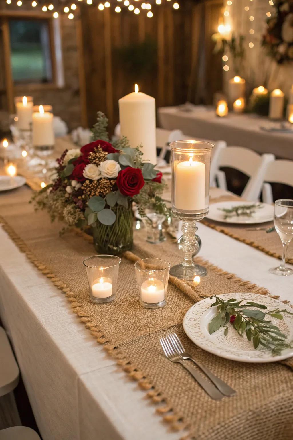 Material elements such as burlap contribute depth to your holiday table.