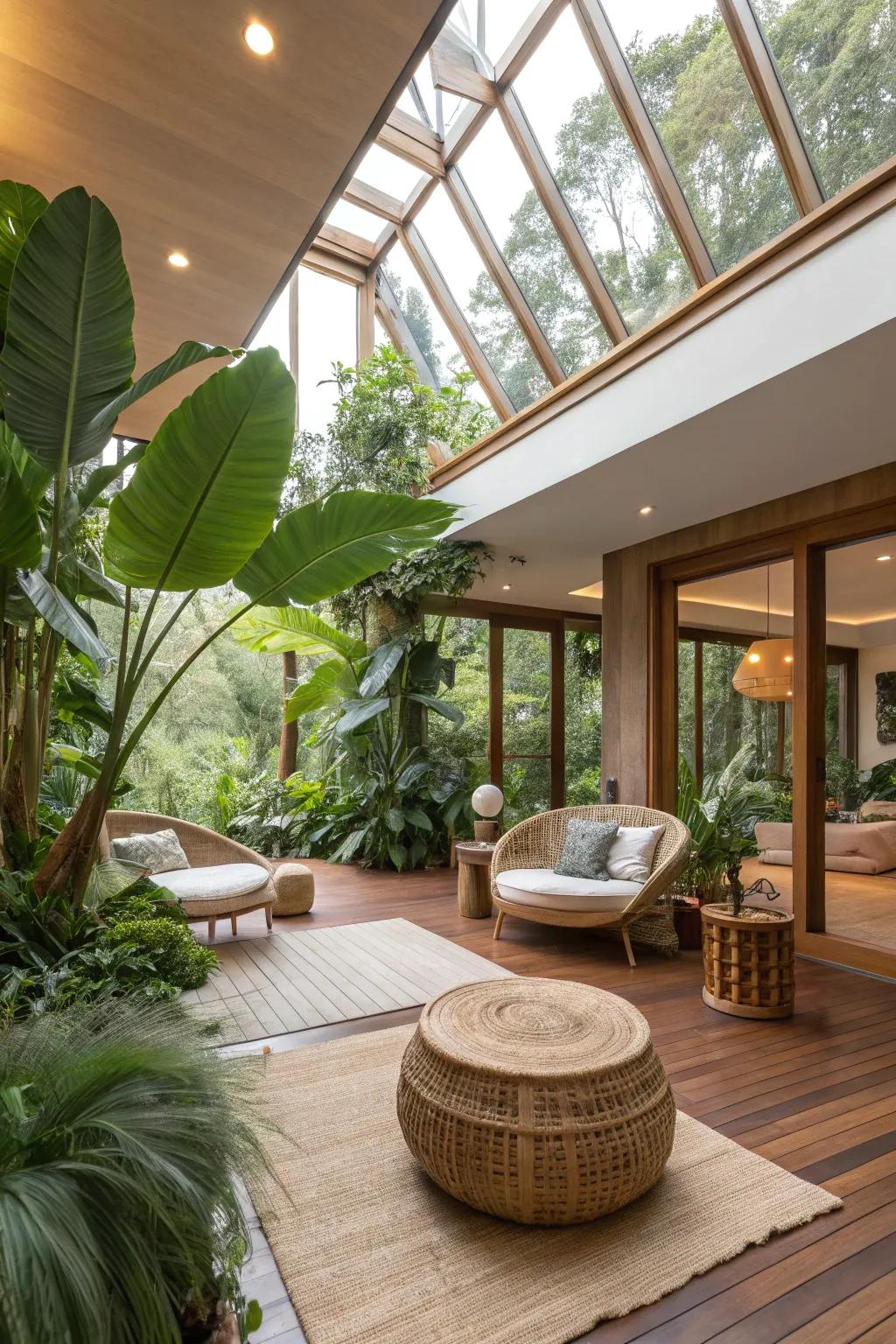 An eco-conscious atrium design featuring sustainable materials.