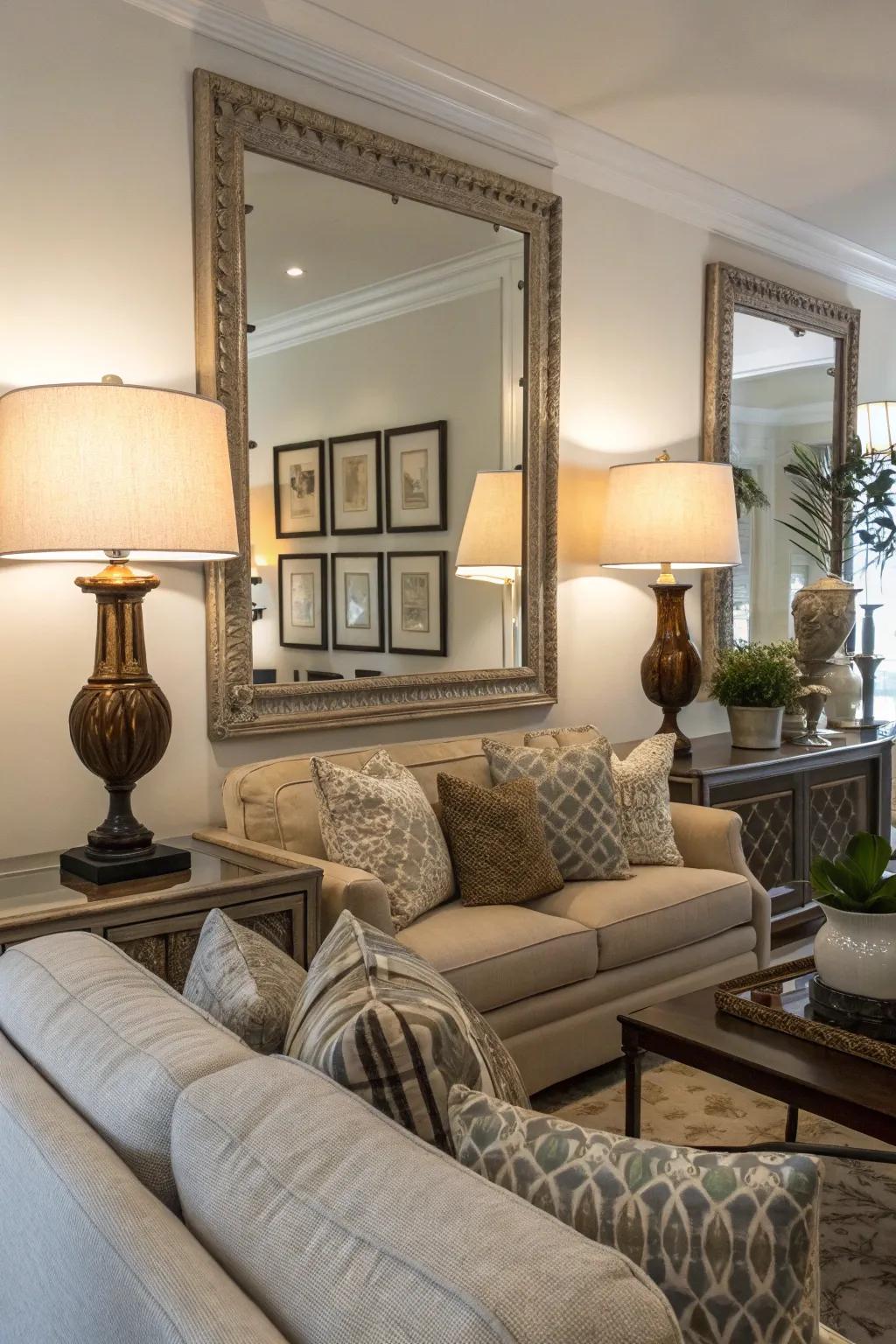 Mirrors make the room brighter and spacious.