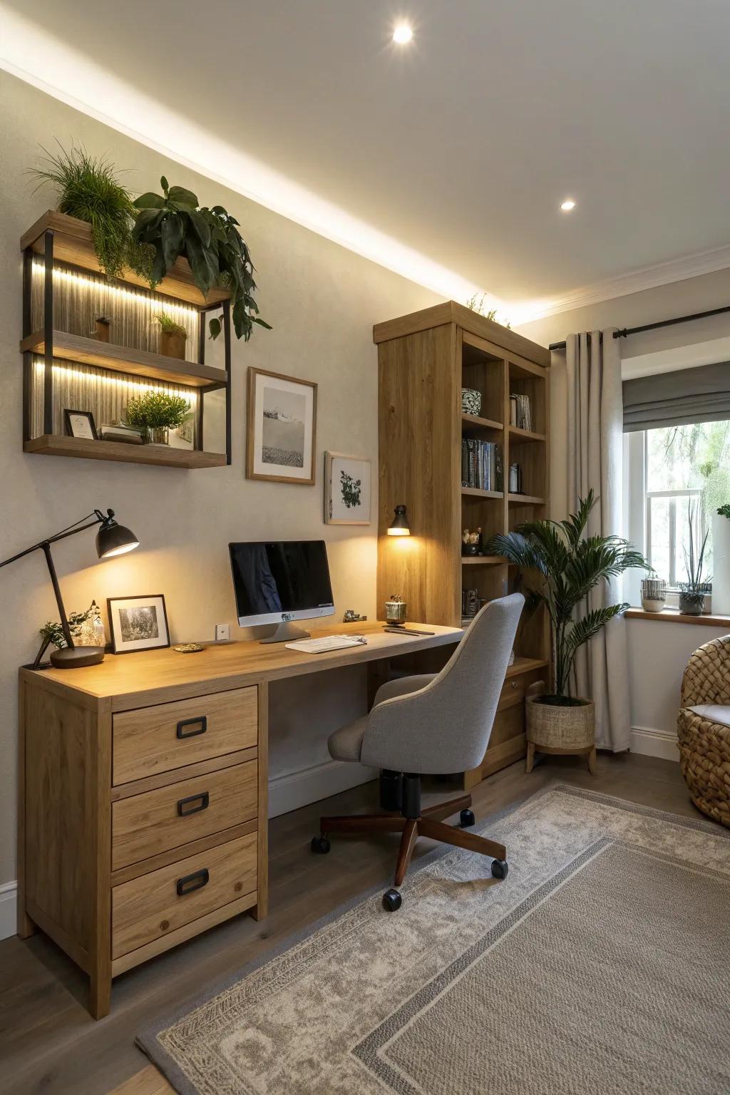 Cove lighting creates a serene and sophisticated atmosphere.