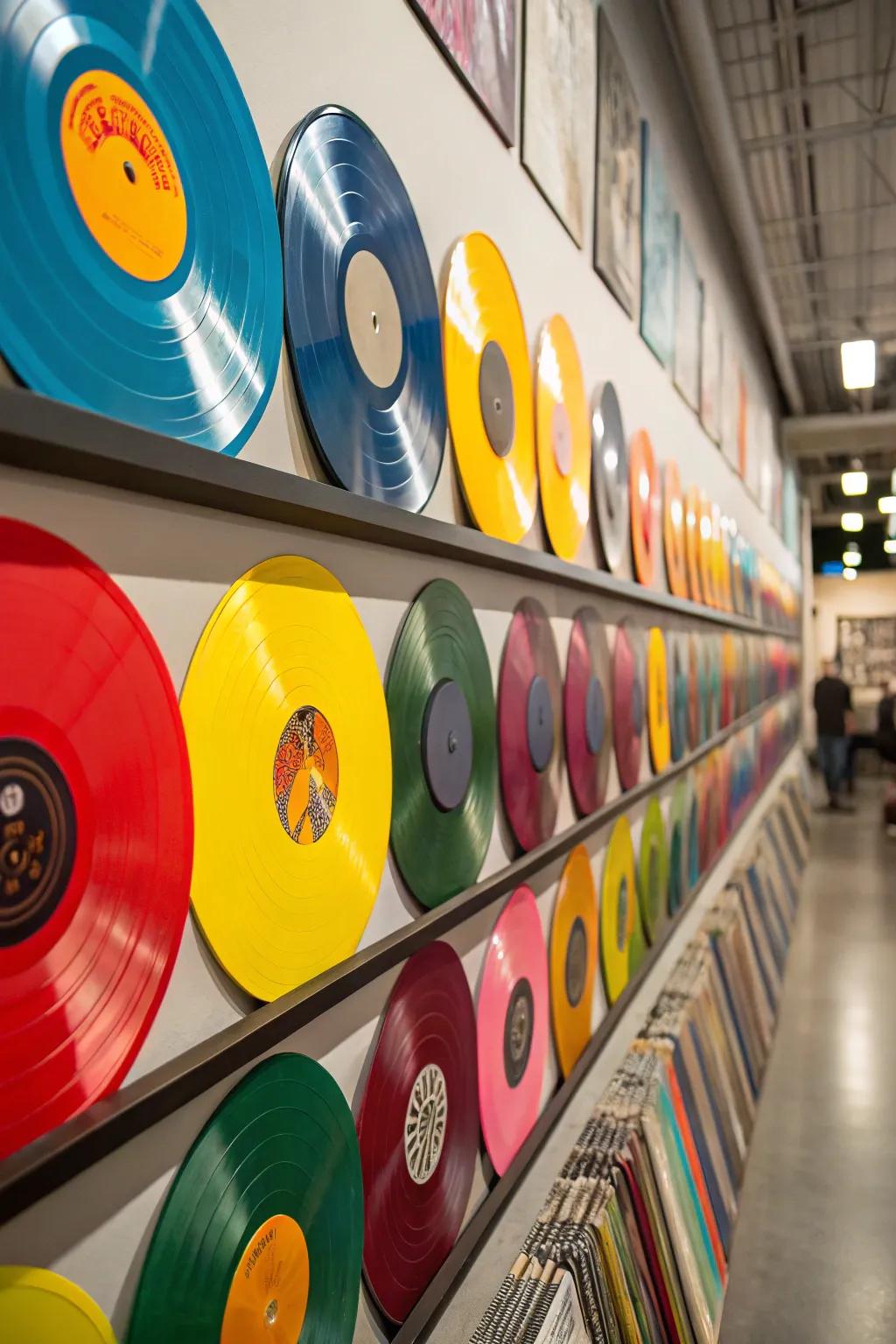Turntable records bring a musical vibe to any party space.