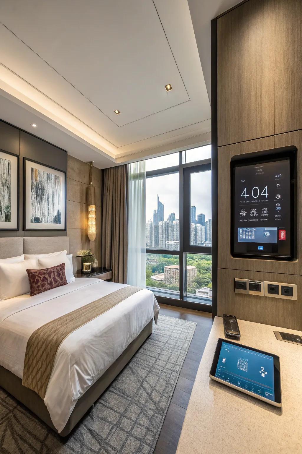 Smart technology enhances comfort and personalization in hotel rooms.