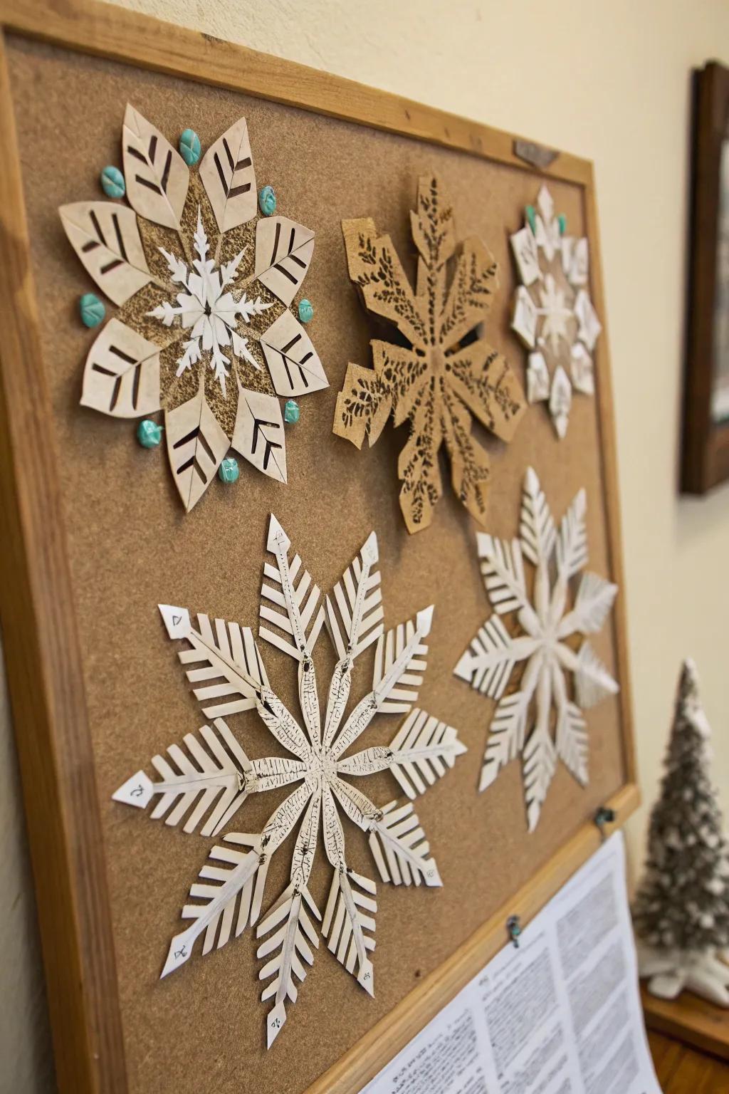 Recycled materials bring an eco-friendly twist to snowflake crafting.