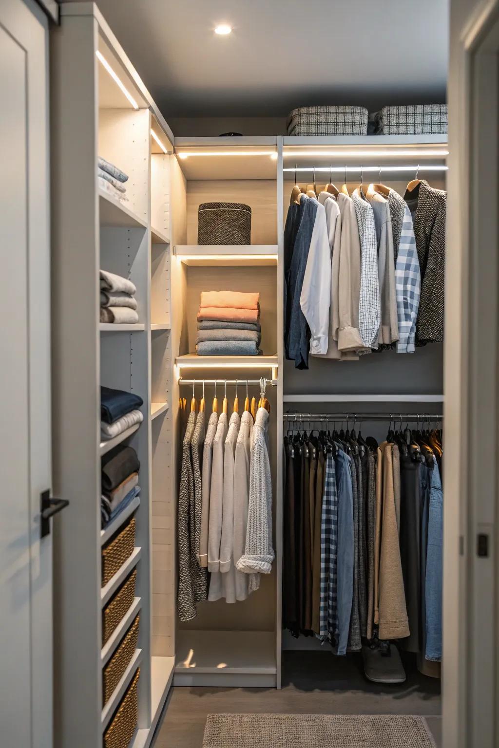 A well-organized closet making the most of the available space.