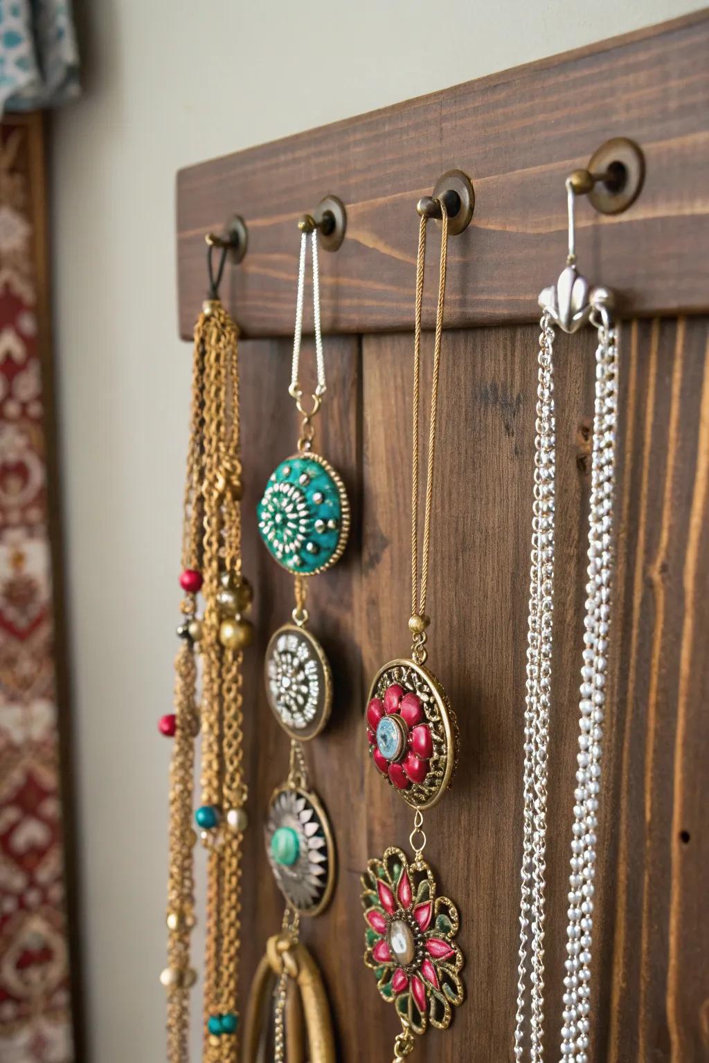 Use decorative knobs for a playful jewelry display.