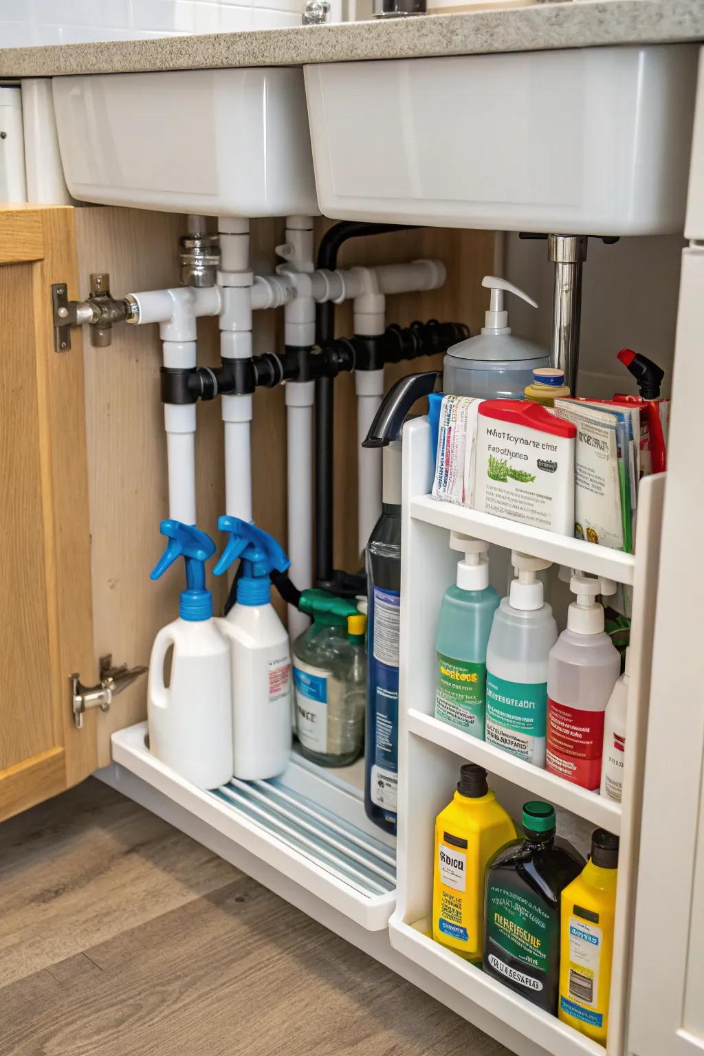 Tension rods deliver creative storage solutions.
