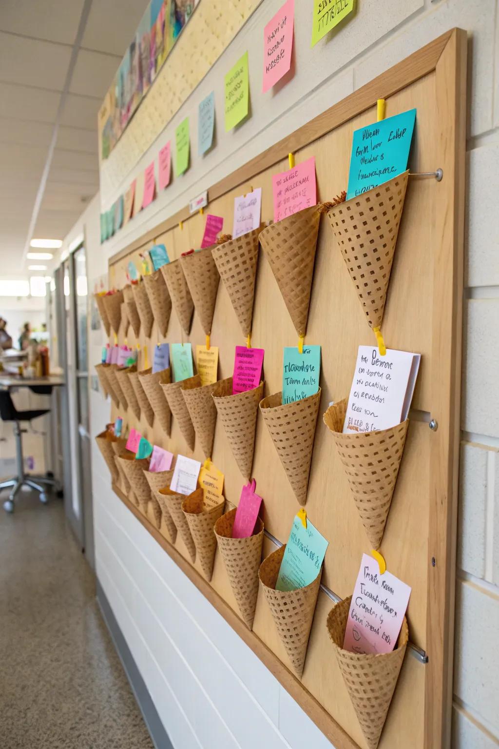 Introduce depth with cone-form pouches.