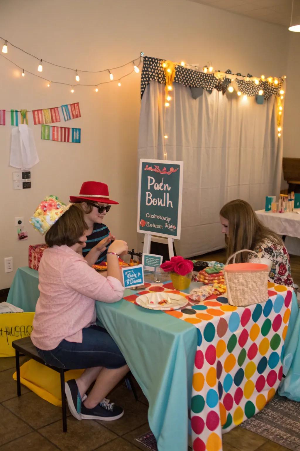 A do-it-yourself photo space adds a quirky and unforgettable touch.
