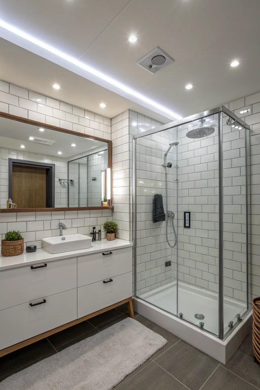 Bathroom featuring sleek LED vapor-proof lighting