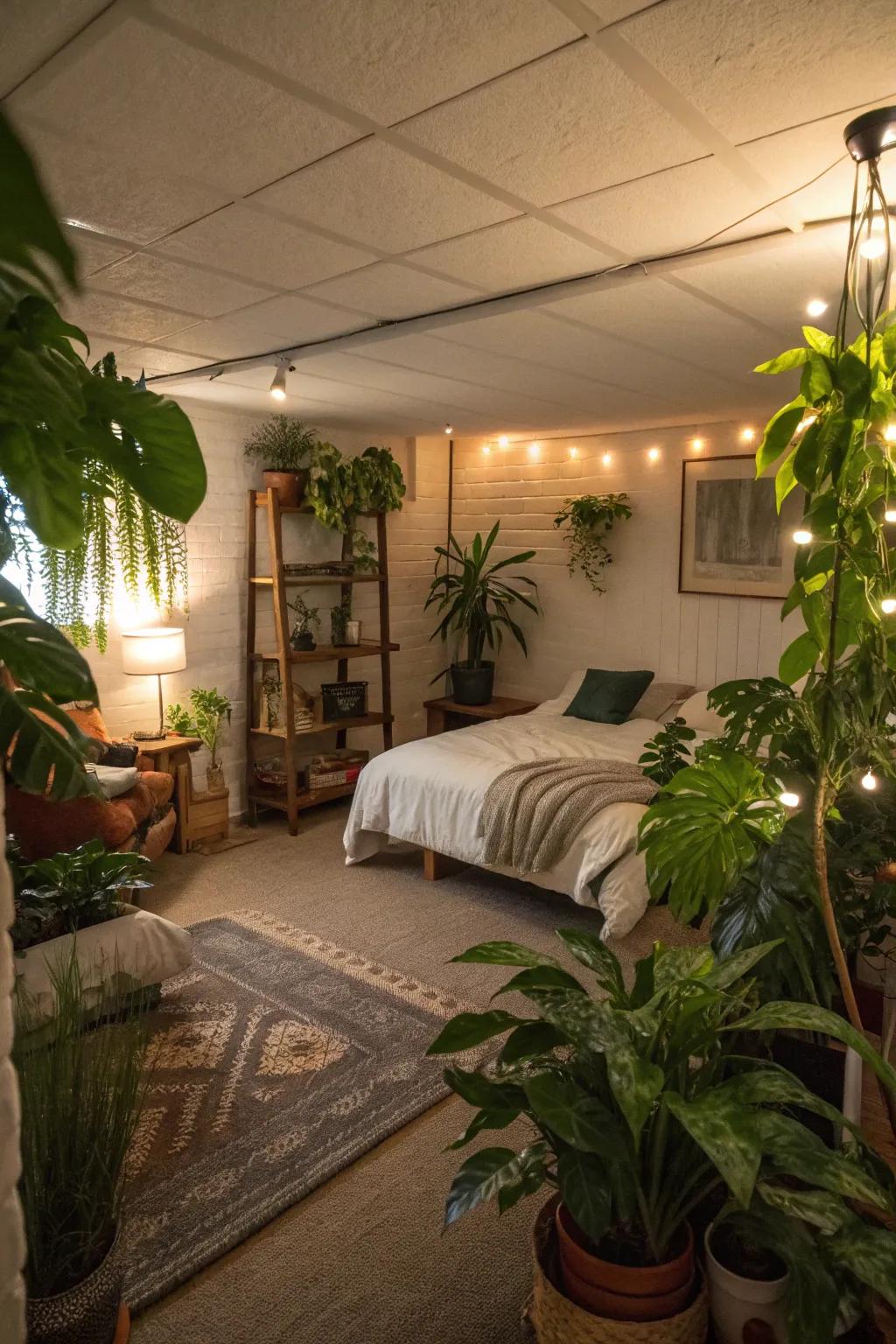 Houseplants bring life to your basement.