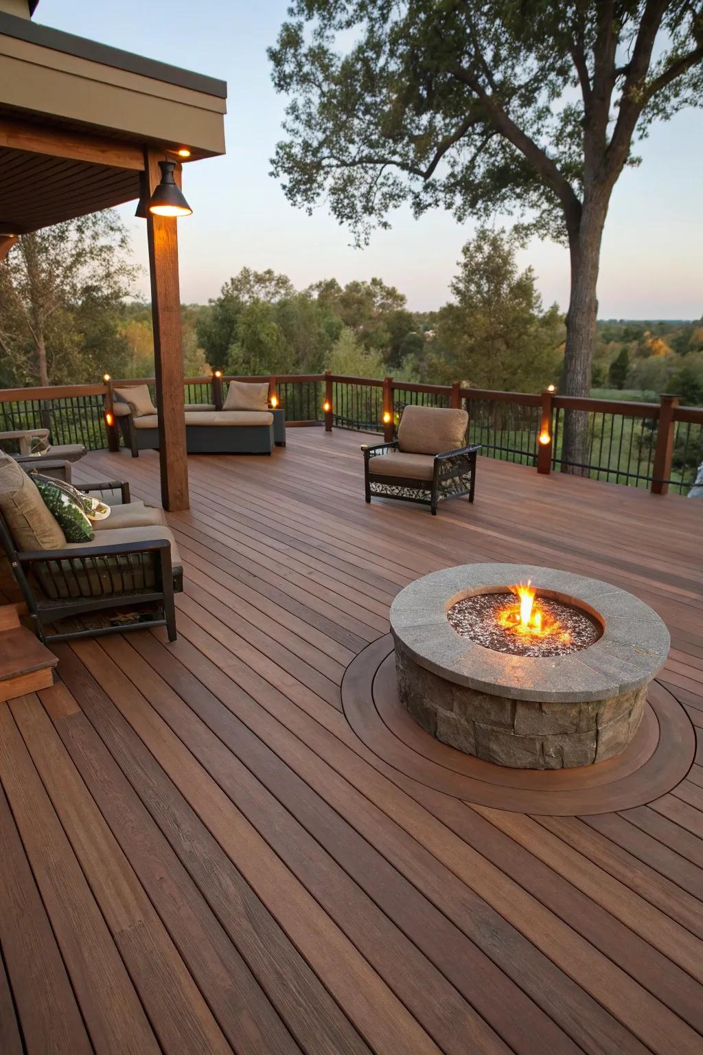 A bonfire spot turns your deck into a cozy haven.