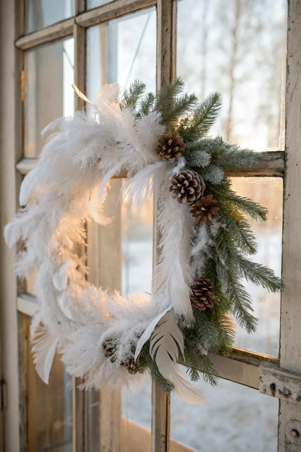 Plumage imparts a whimsical and airy sensation to seasonal garland designs.