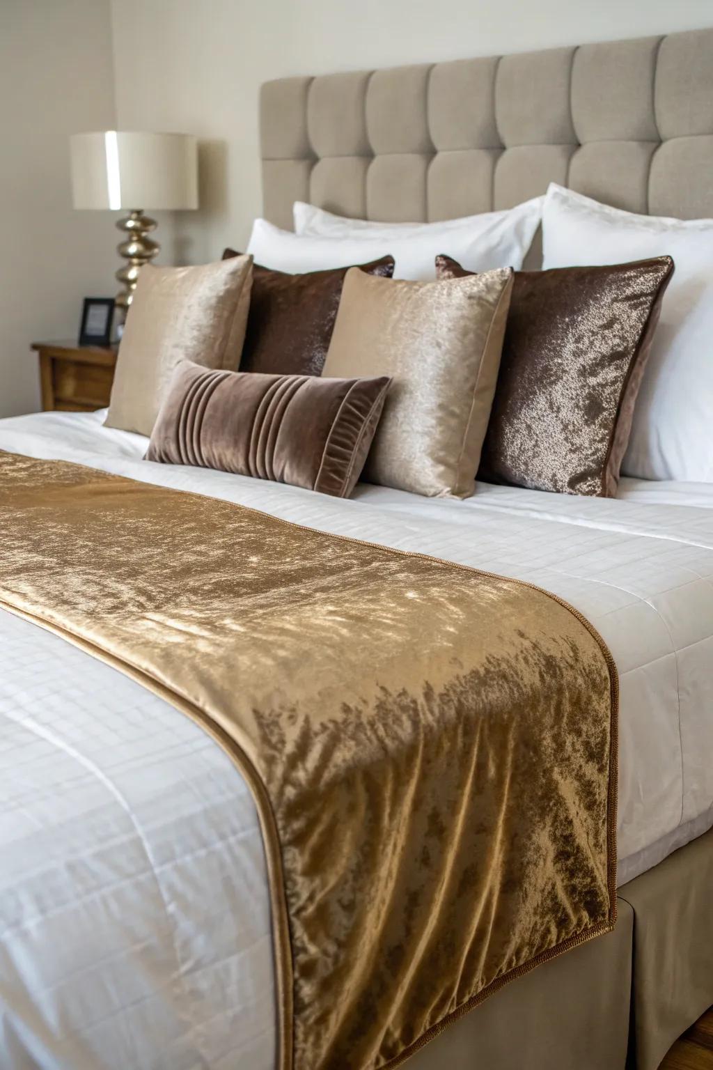 Exotic textures such as velvet and silk enhance the luxurious appeal of this king-sized bed.