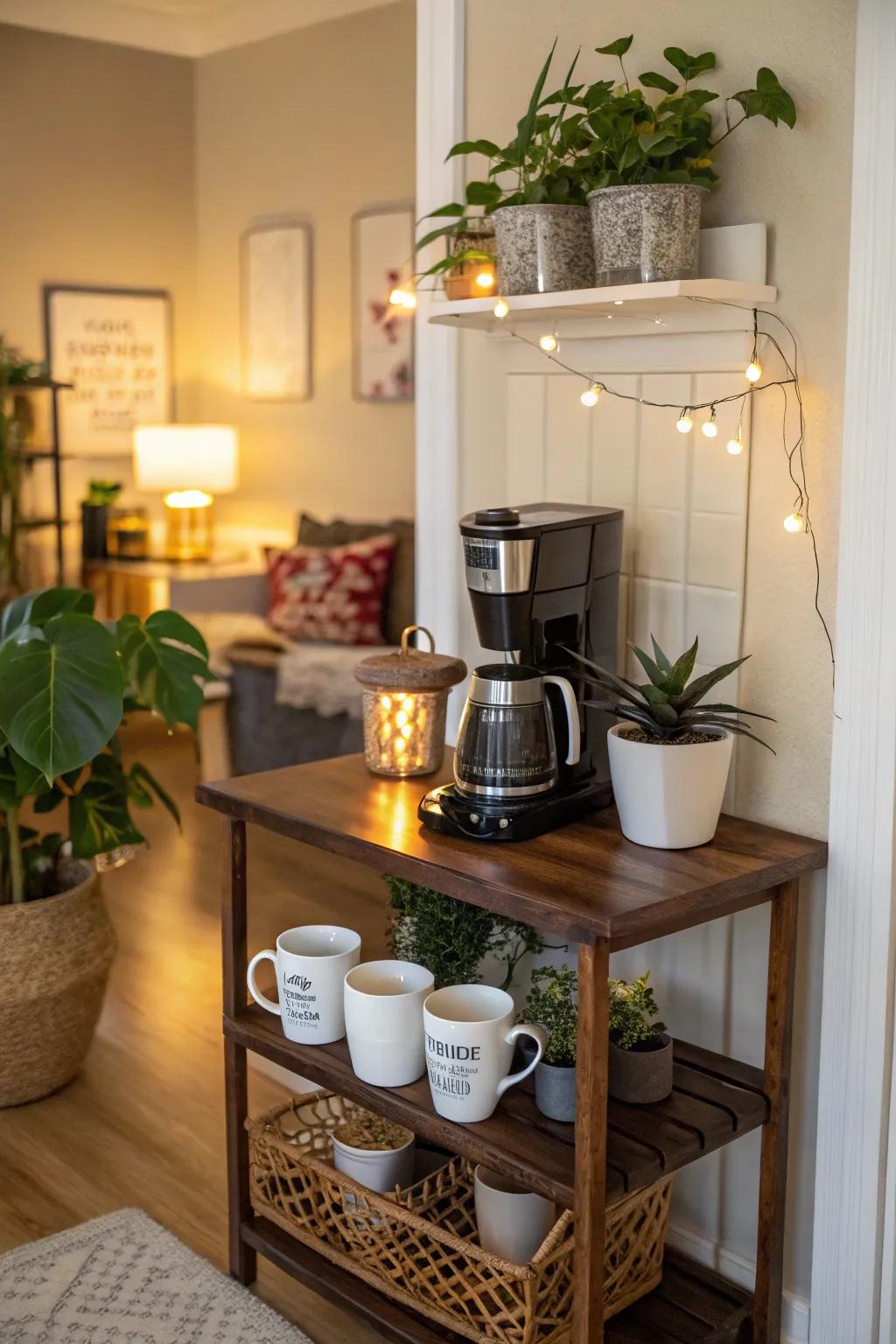A well-designed coffee nook can be a focal point in the kitchen.