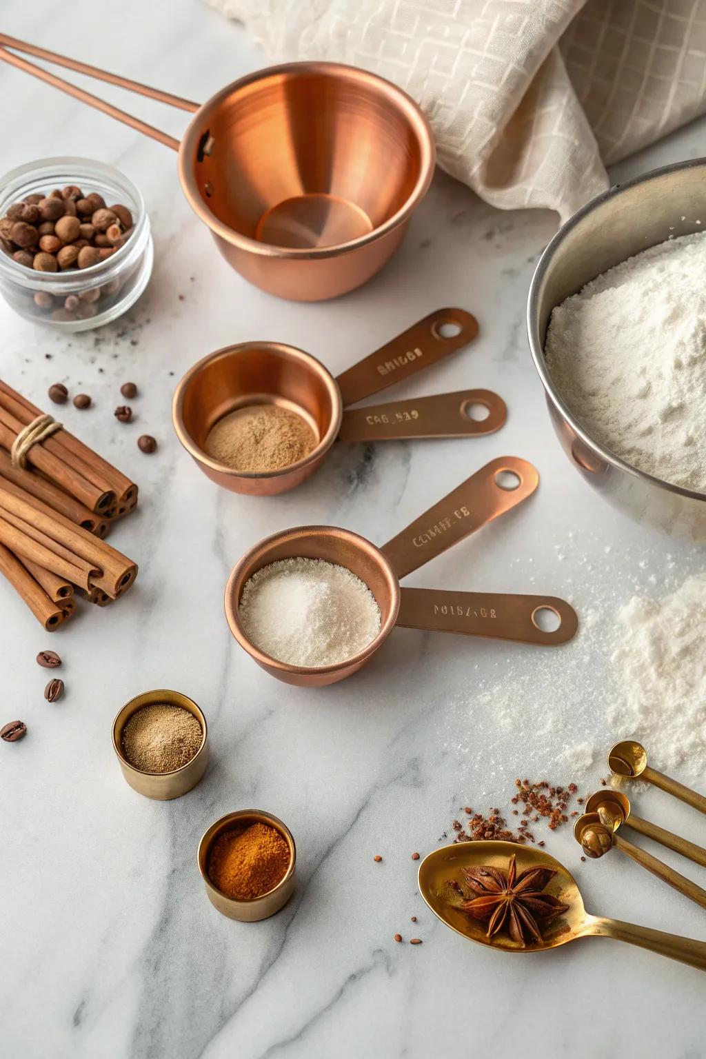 Metal measuring containers add elegance to baking.
