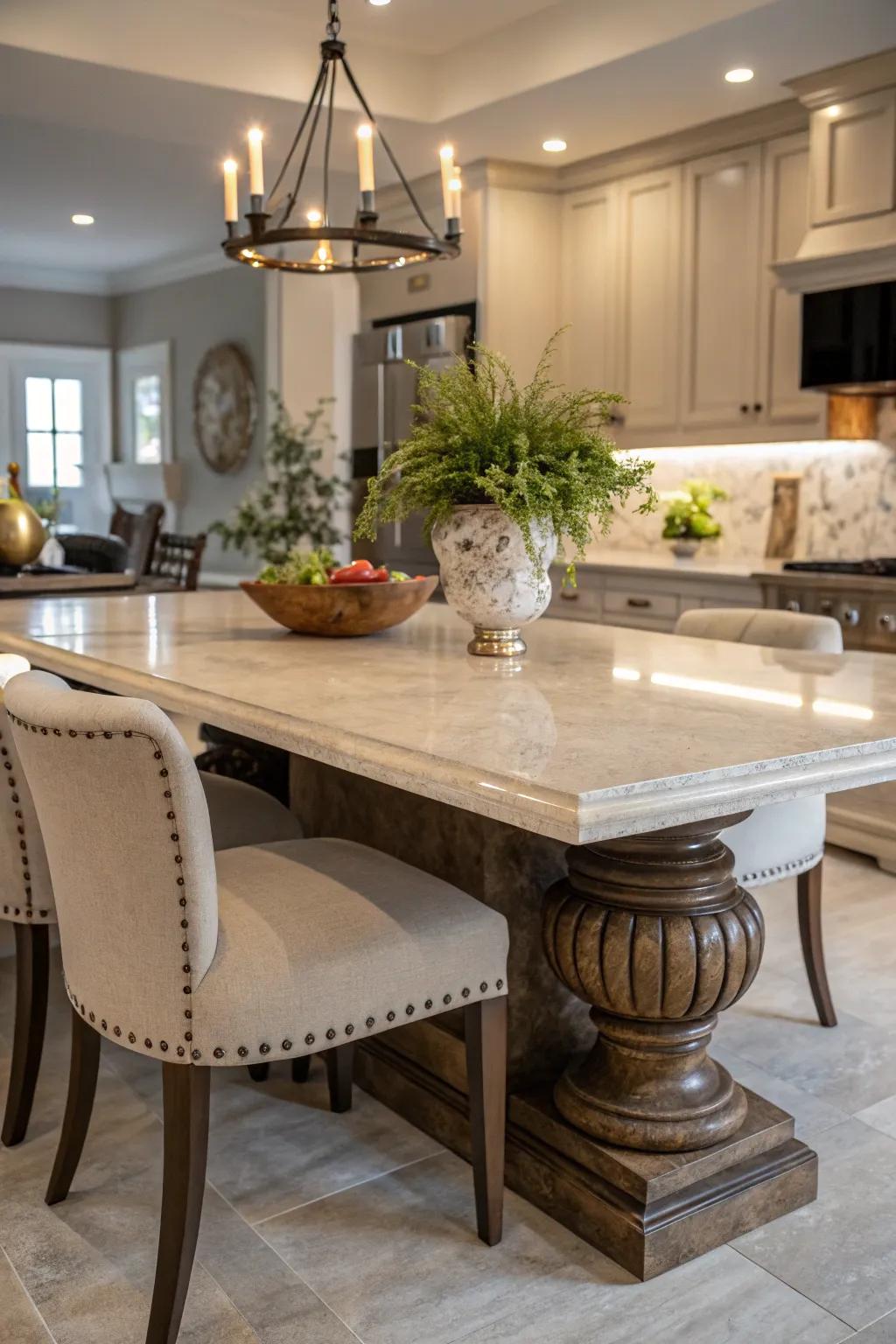 A kitchen island with timeless beauty thanks to natural stone.
