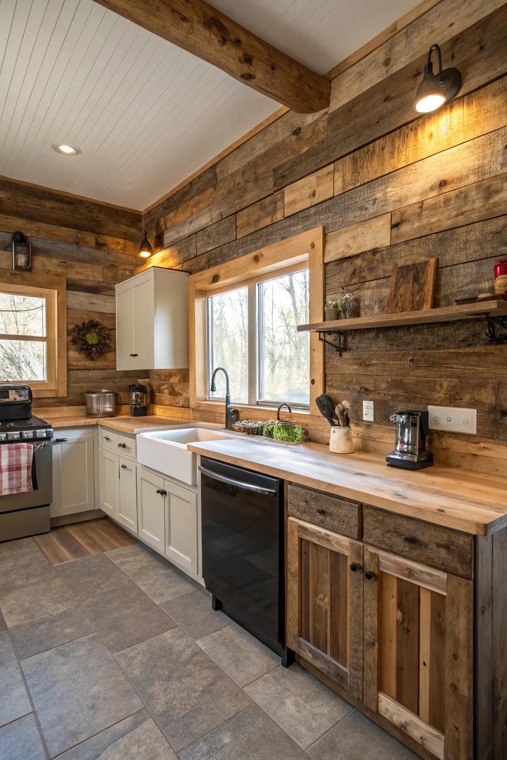 Reclaimed wood paneling shares a history and adds character.