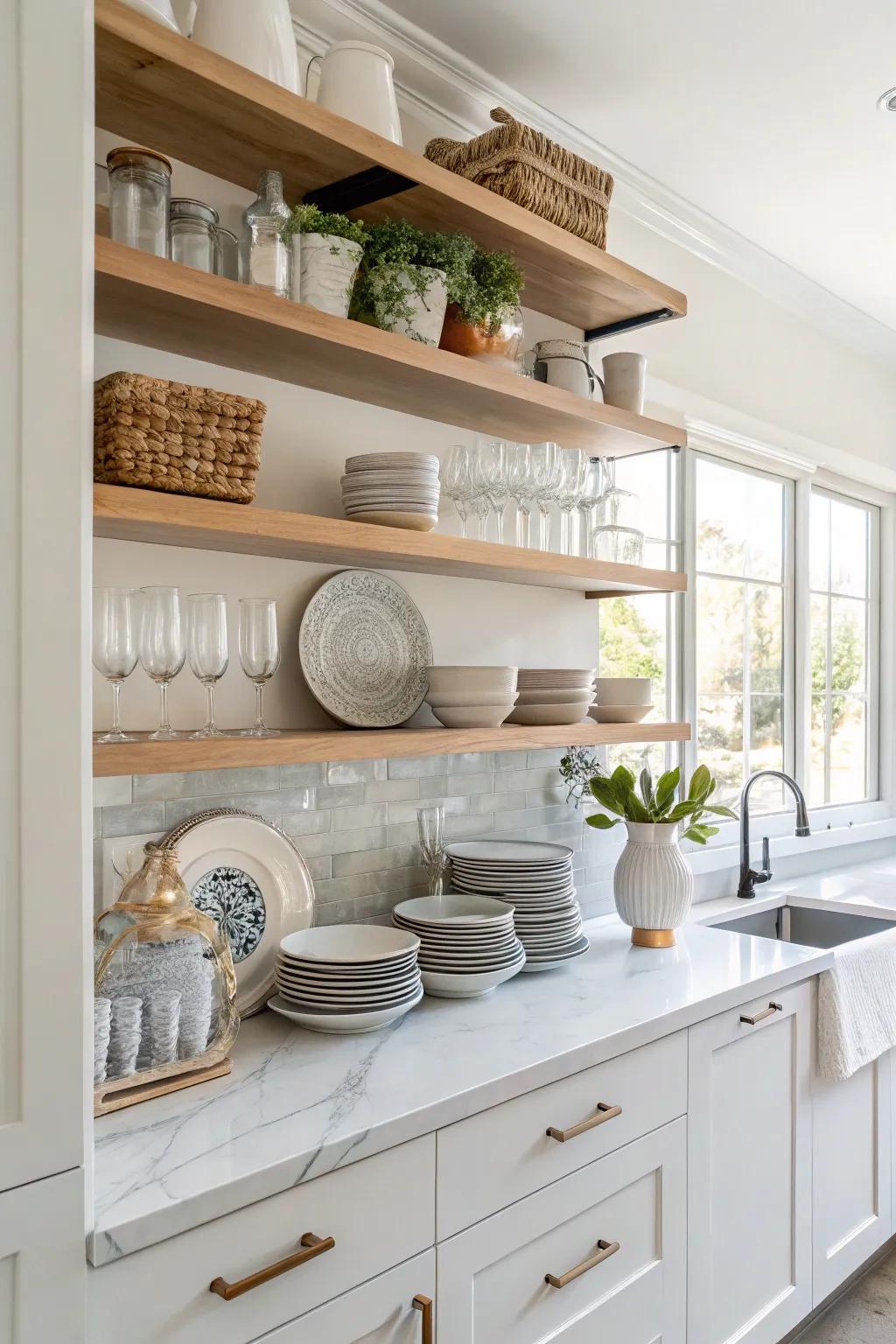 Exposed storage offering practicality and style.