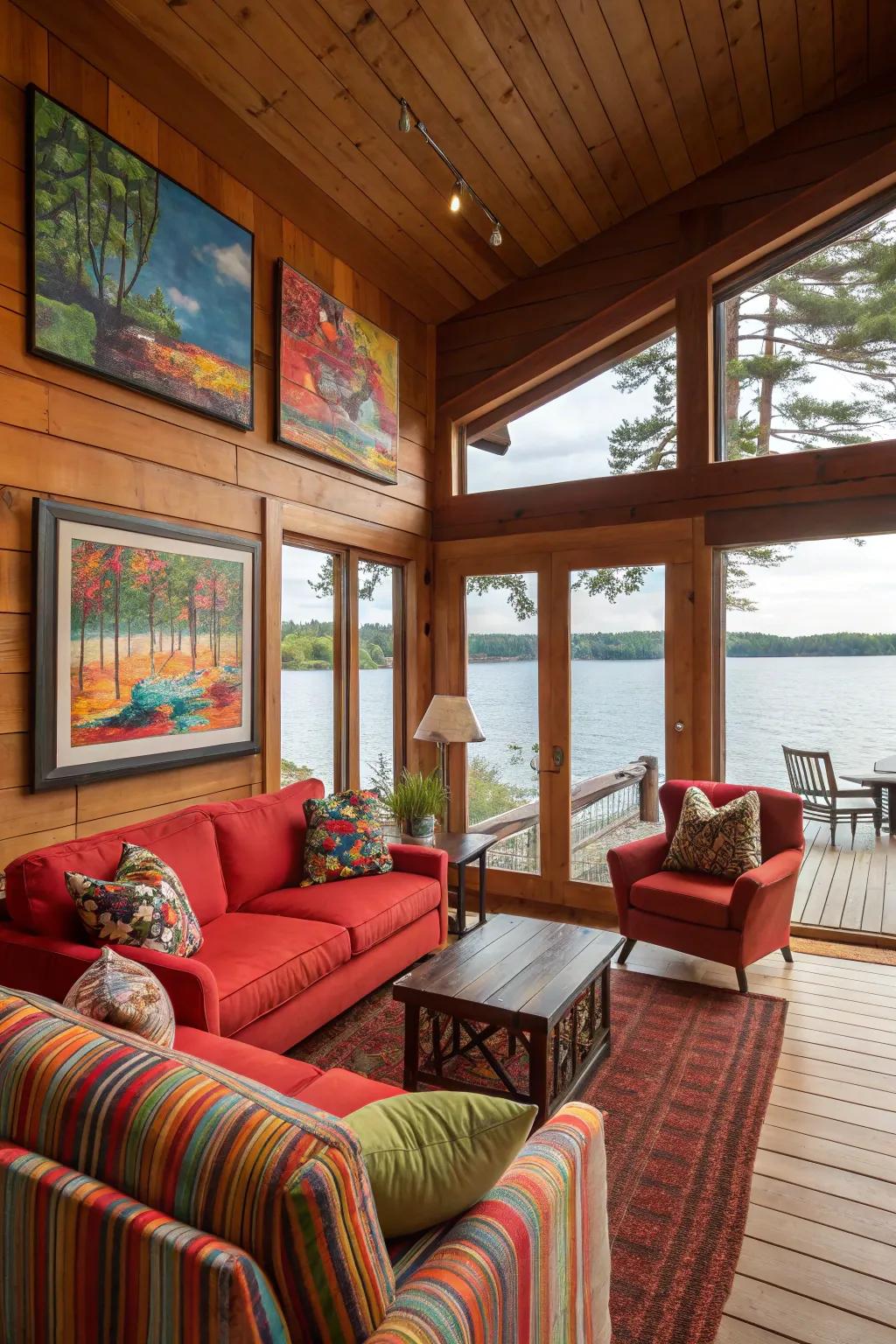 Striking colors contribute movement and energy to the area.