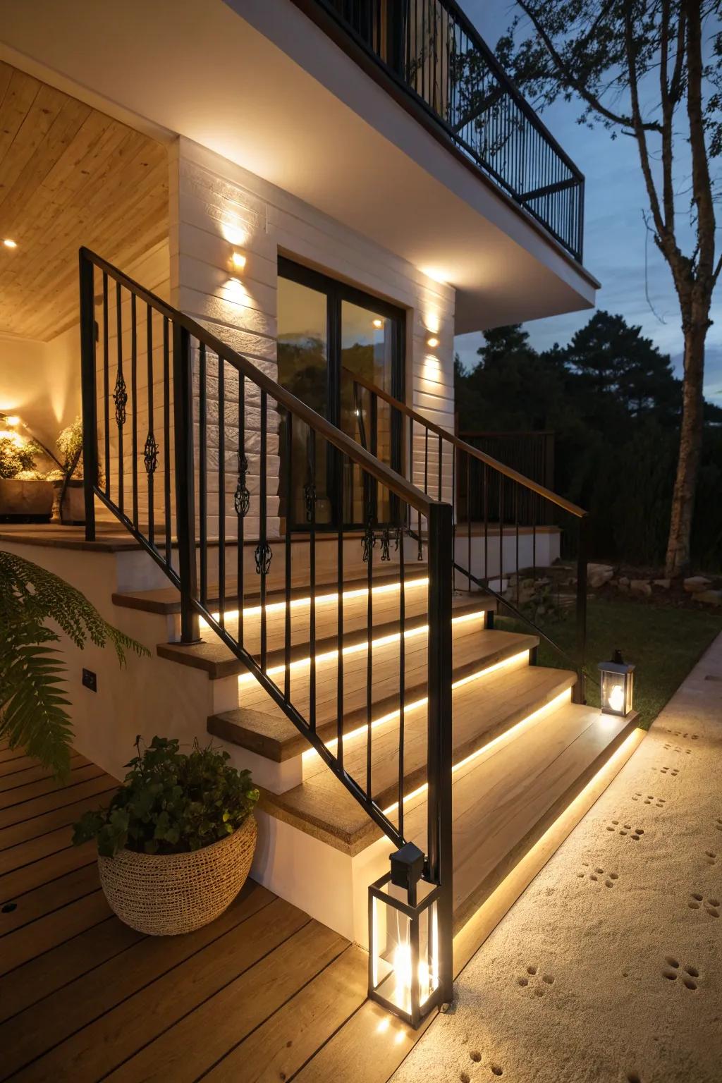 Banister featuring integrated lighting for increased ambiance.