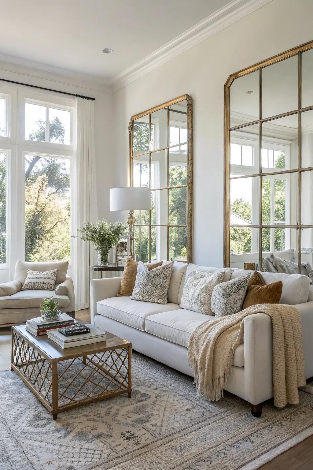 Mirrors are placed to bring more light and make the space feel larger.