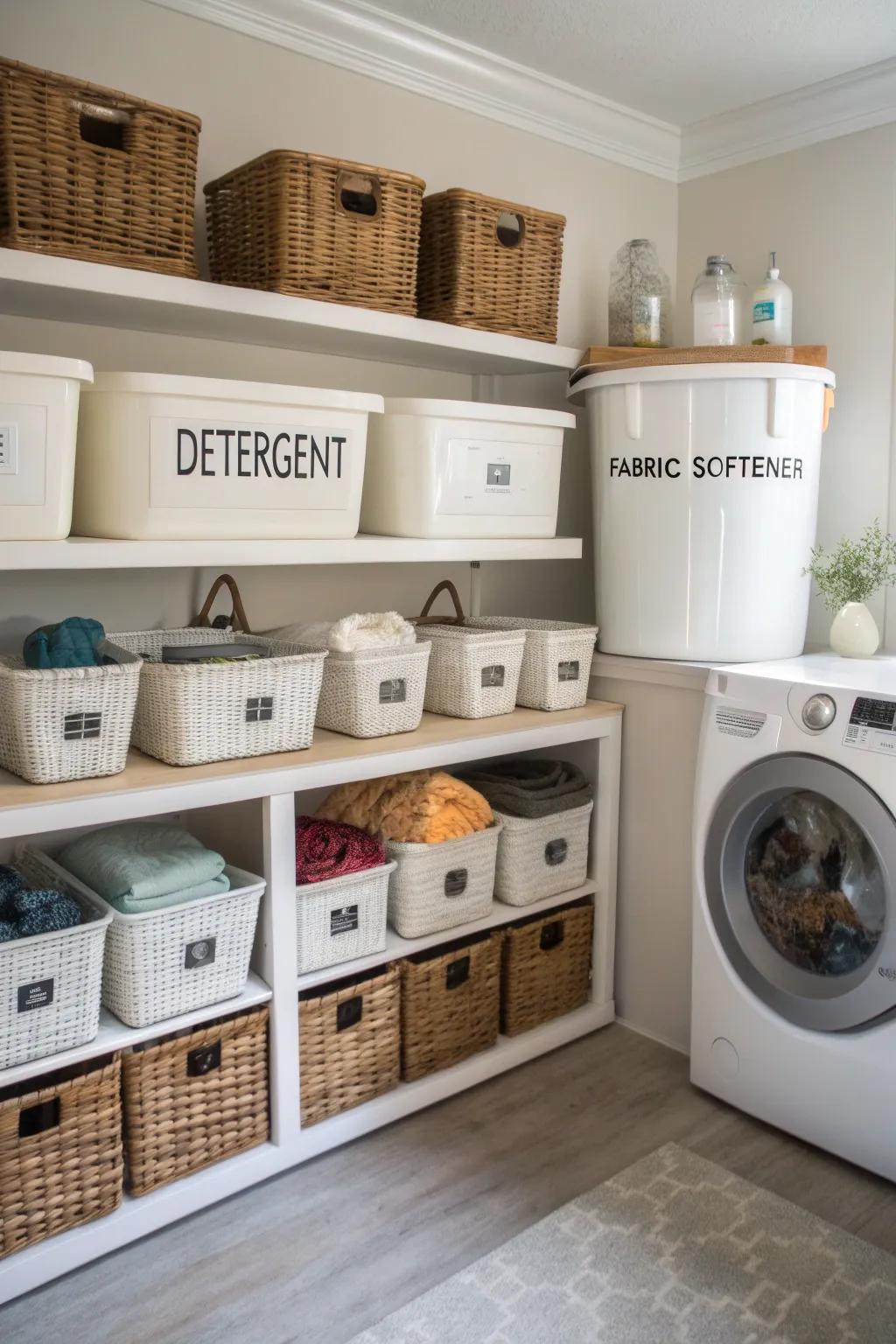Labels bring clarity and order to laundry storage.
