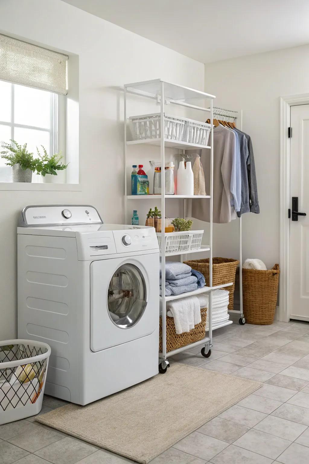 A slender trolley fits flawlessly in cramped areas, amplifying storage.