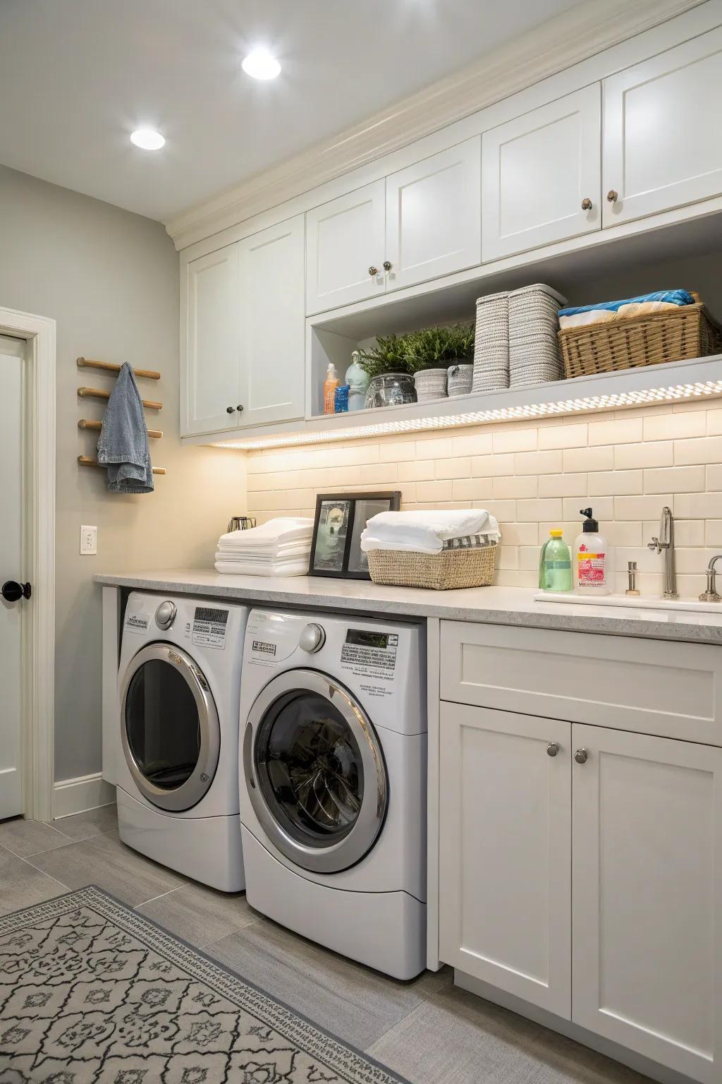 Lower-cabinet lighting enhances functionality in your laundry area.