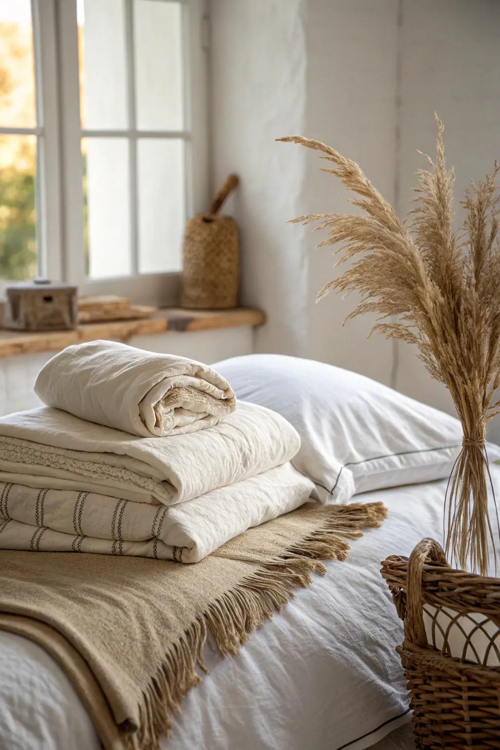 Natural textures in bedding layers creating a serene atmosphere.