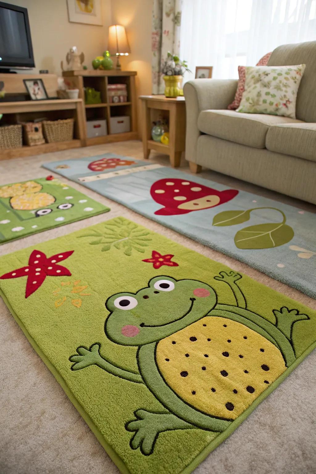 Frog-themed rugs add a whimsical element to your floors.