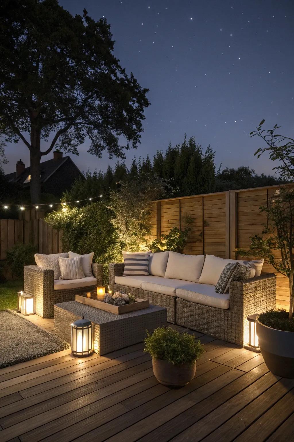 Establish a welcoming open-air setting with furniture lit by LEDs.