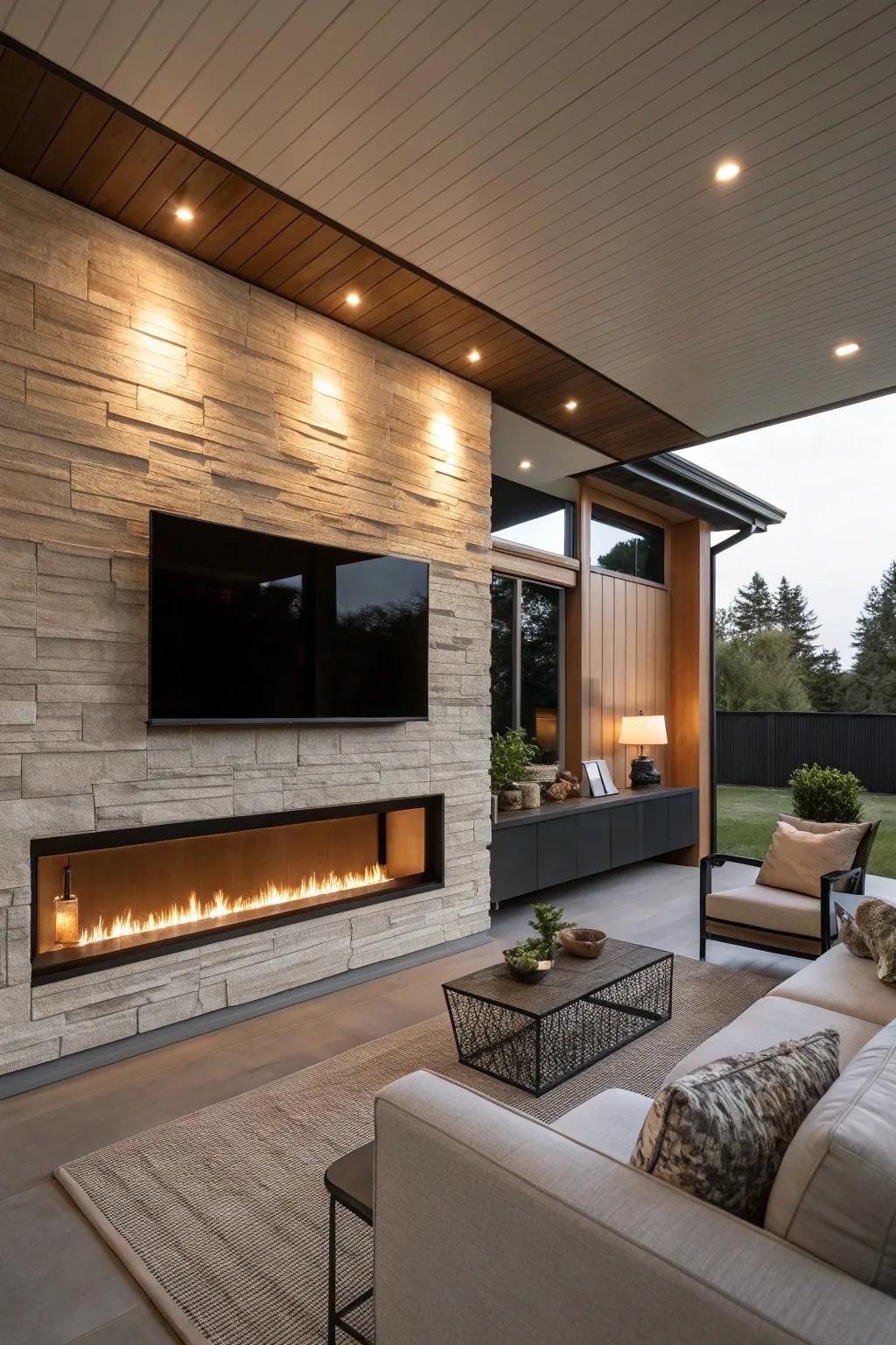 Develop atmosphere with accent lighting around your hearth.