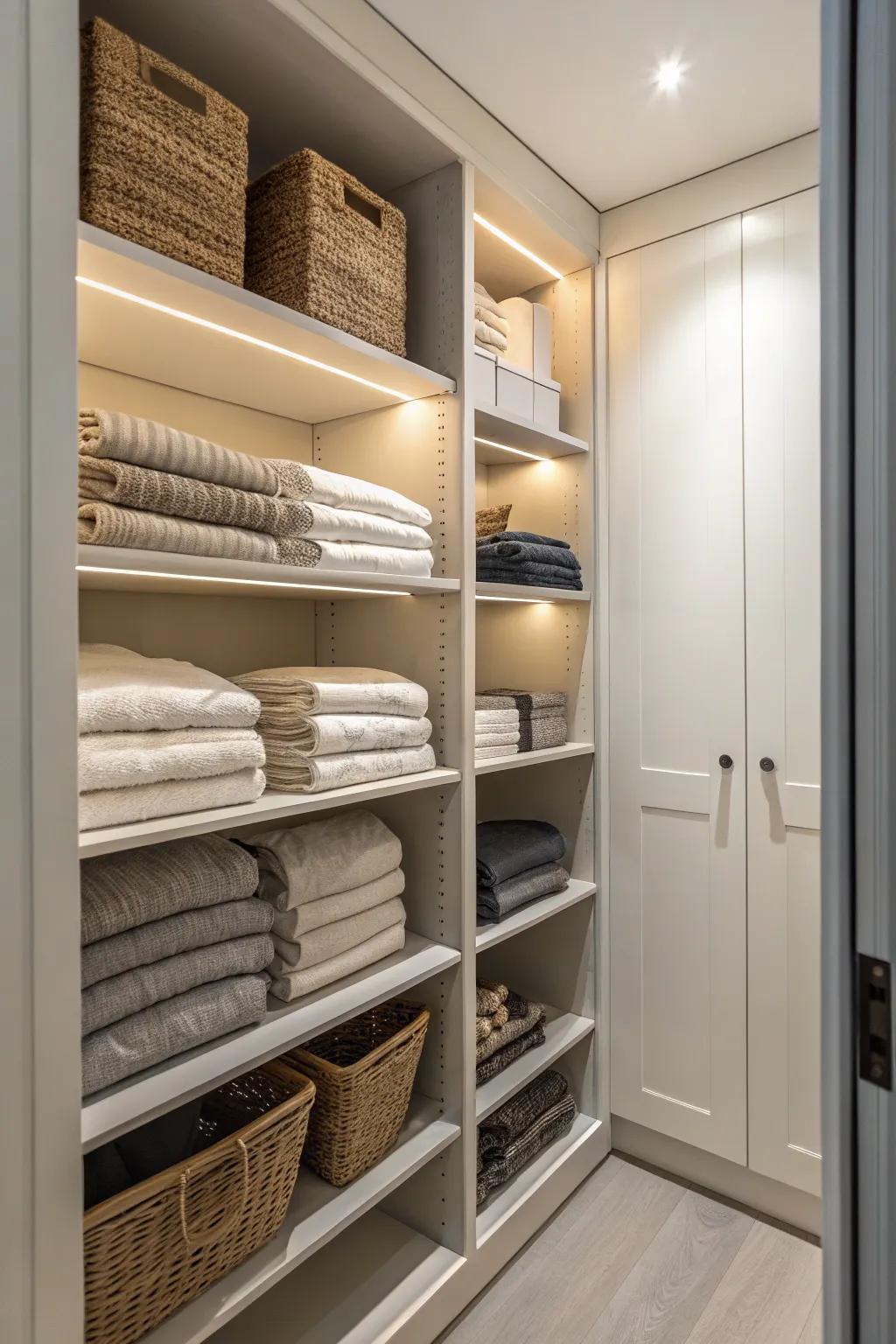 Wall-mounted shelves offer a modern and minimalist design.