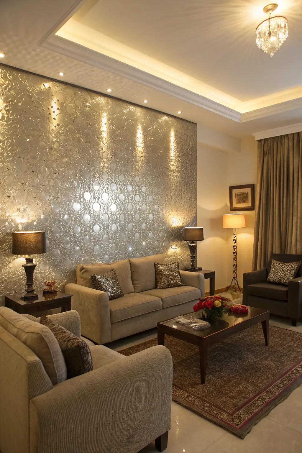 A metallic feature wall brings a hint of sophistication and glamour.