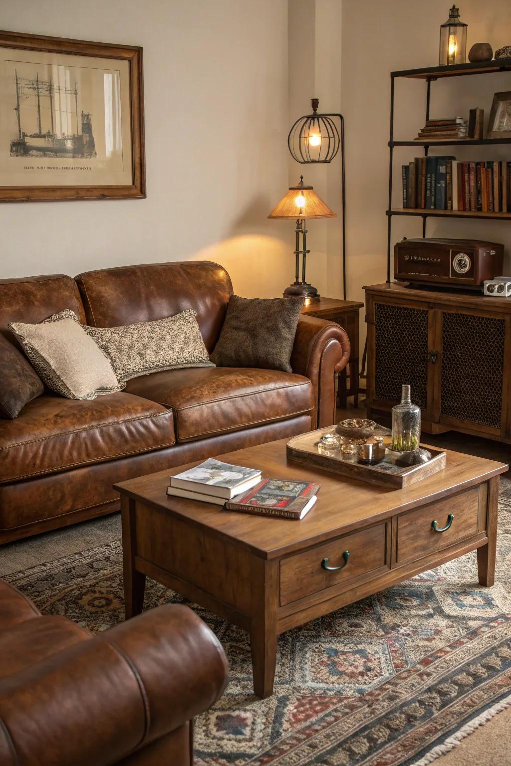 Classic leather couch for a traditional look.