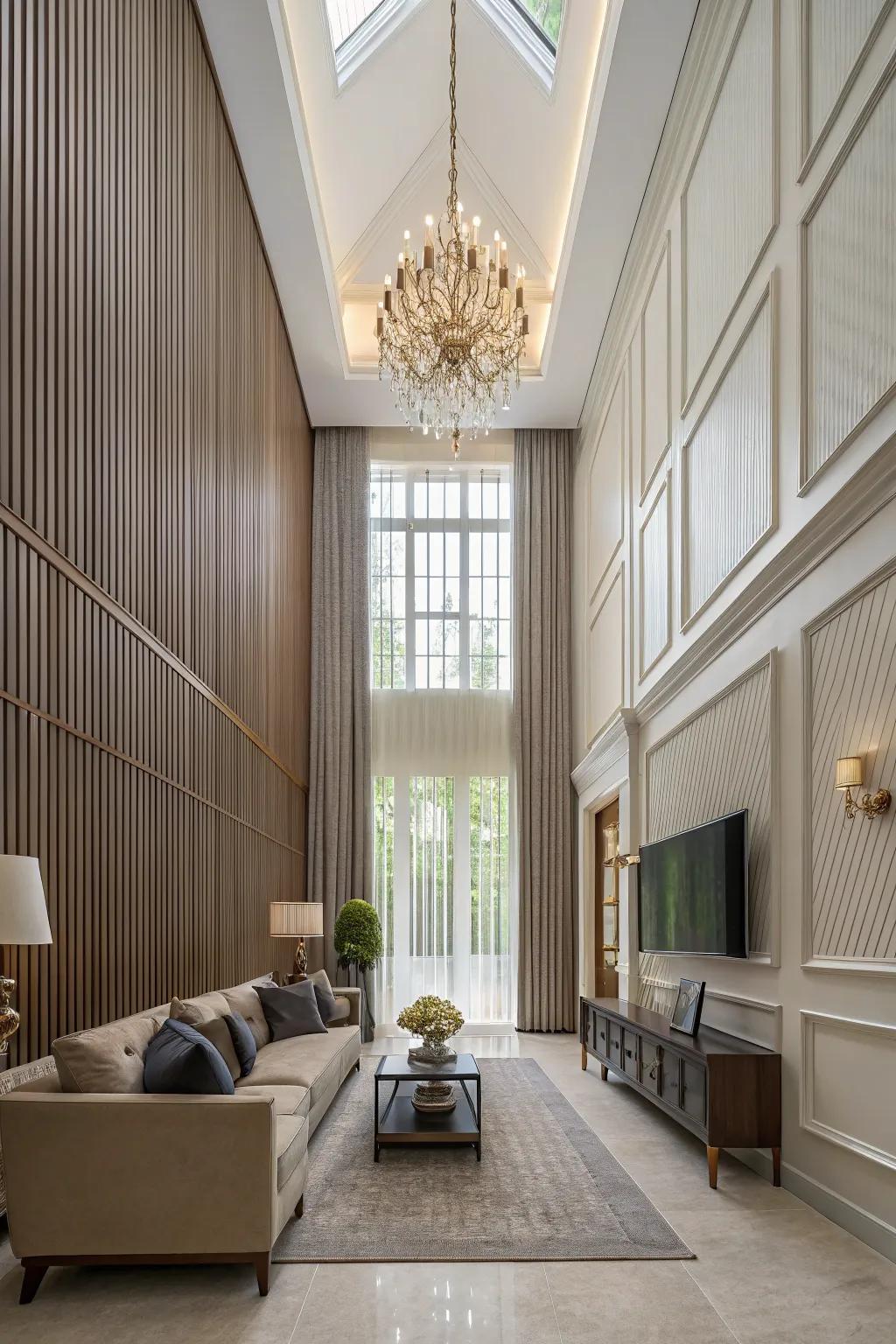 Amplify your space using vertical paneling to draw the eye upward.
