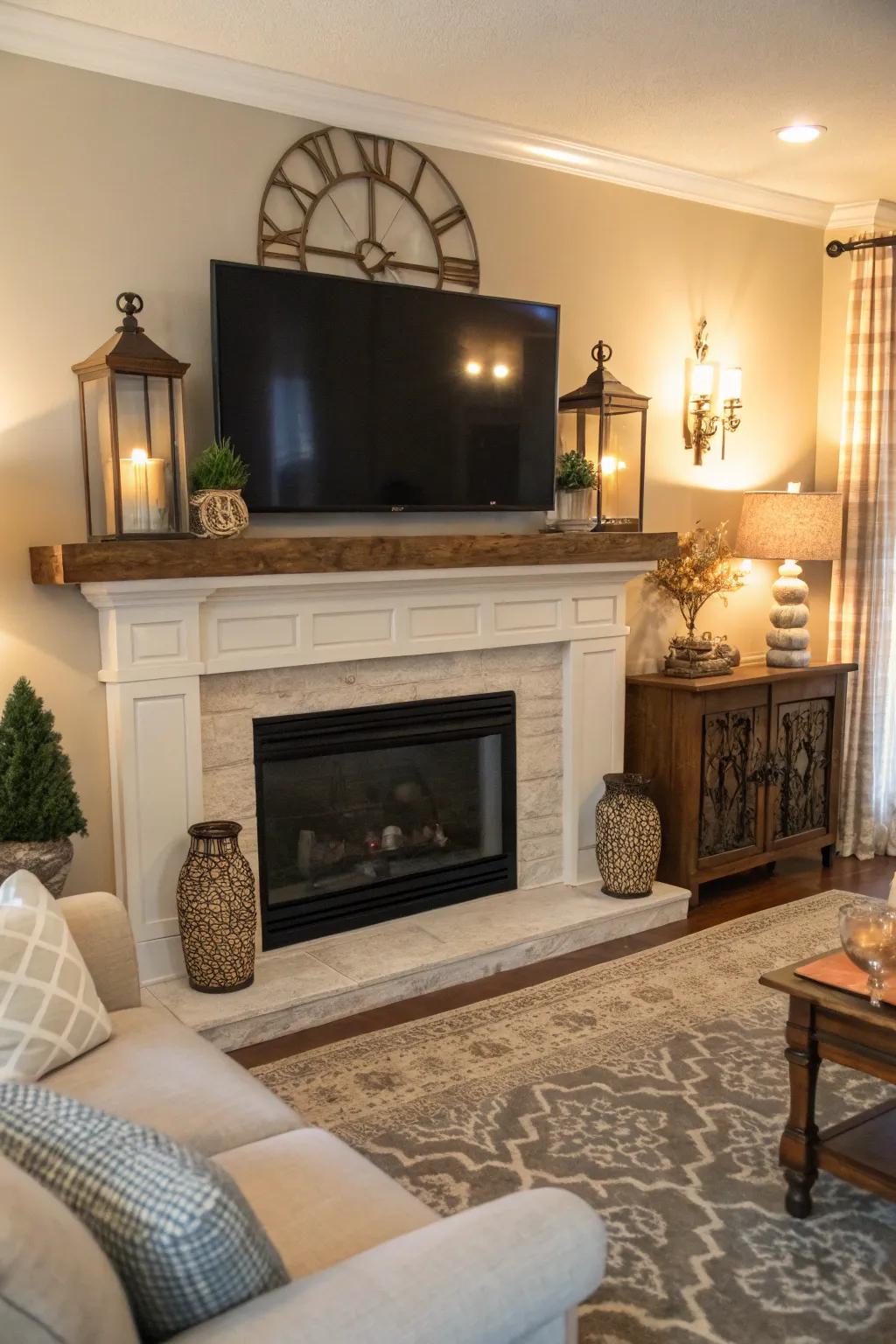 A striking mantel defines the room's character.