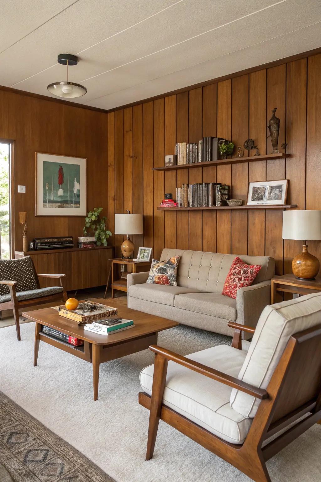 Mid-century modern panels add retro charm.