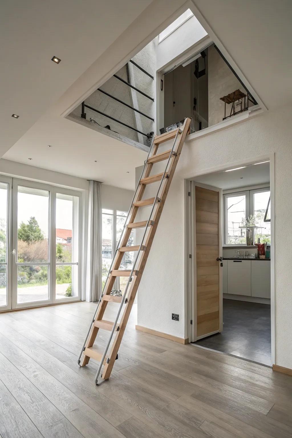 Hidden loft ladder for a streamlined appearance.