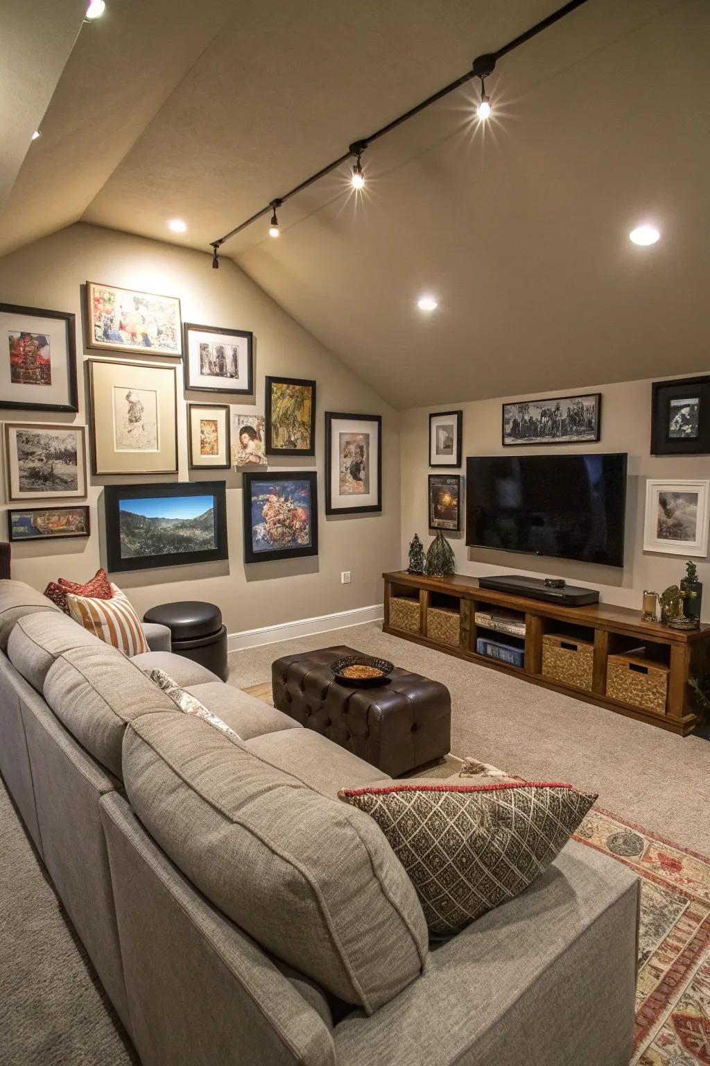A picture wall makes your media room personal.