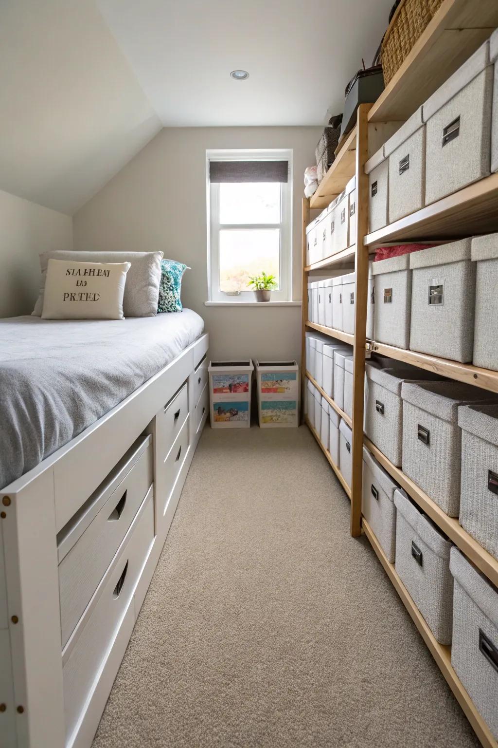 Use under-bed storage to keep the room tidy.