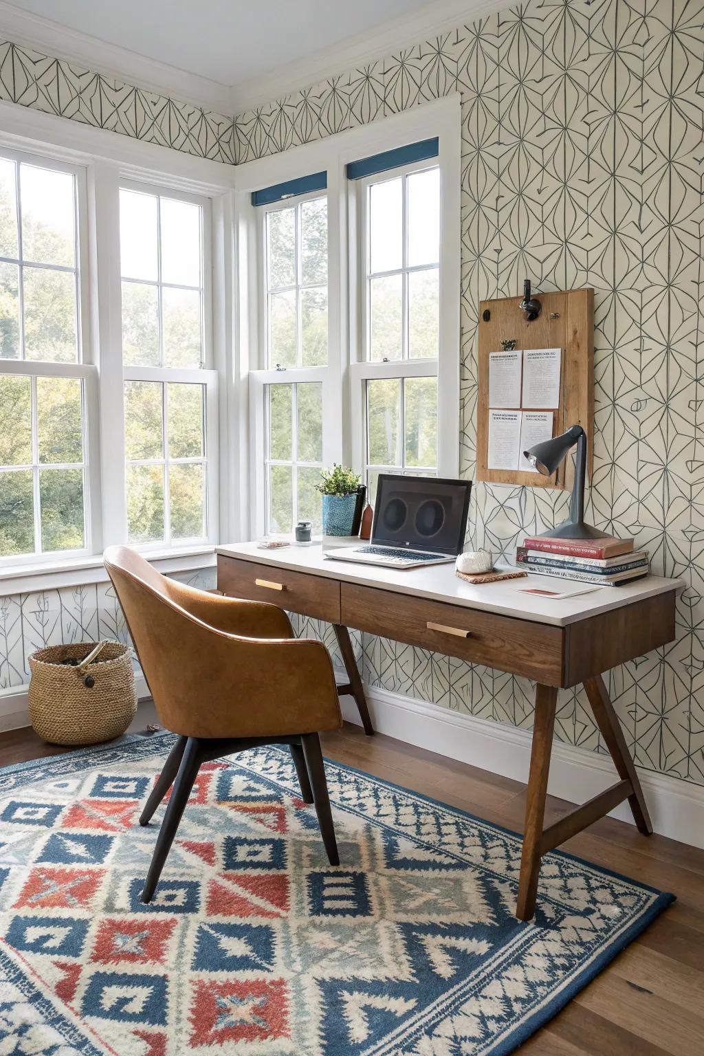 A modern home office showcasing shaped designs adding visual interest.