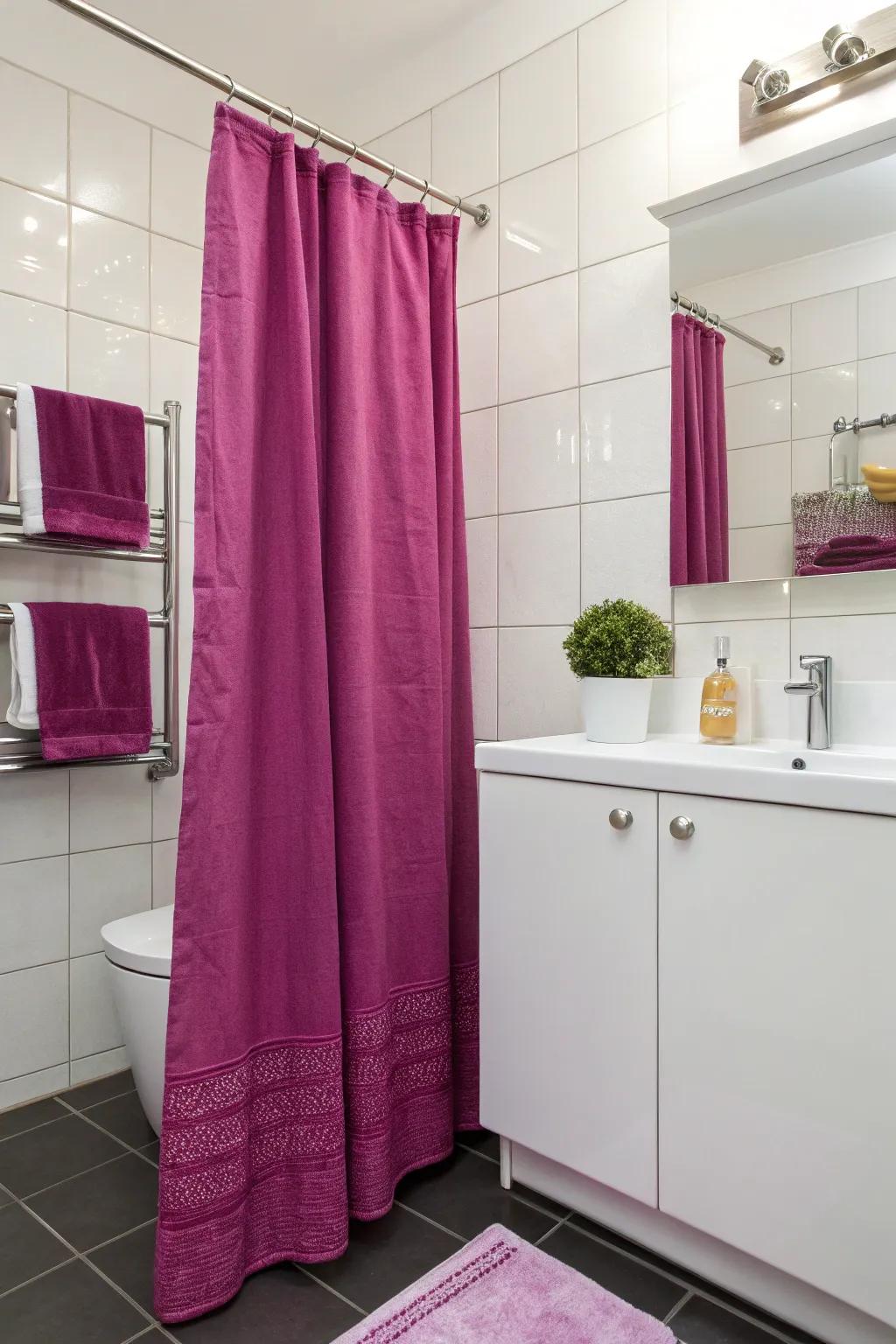 Rose accents bring a lively touch to this contemporary washroom.